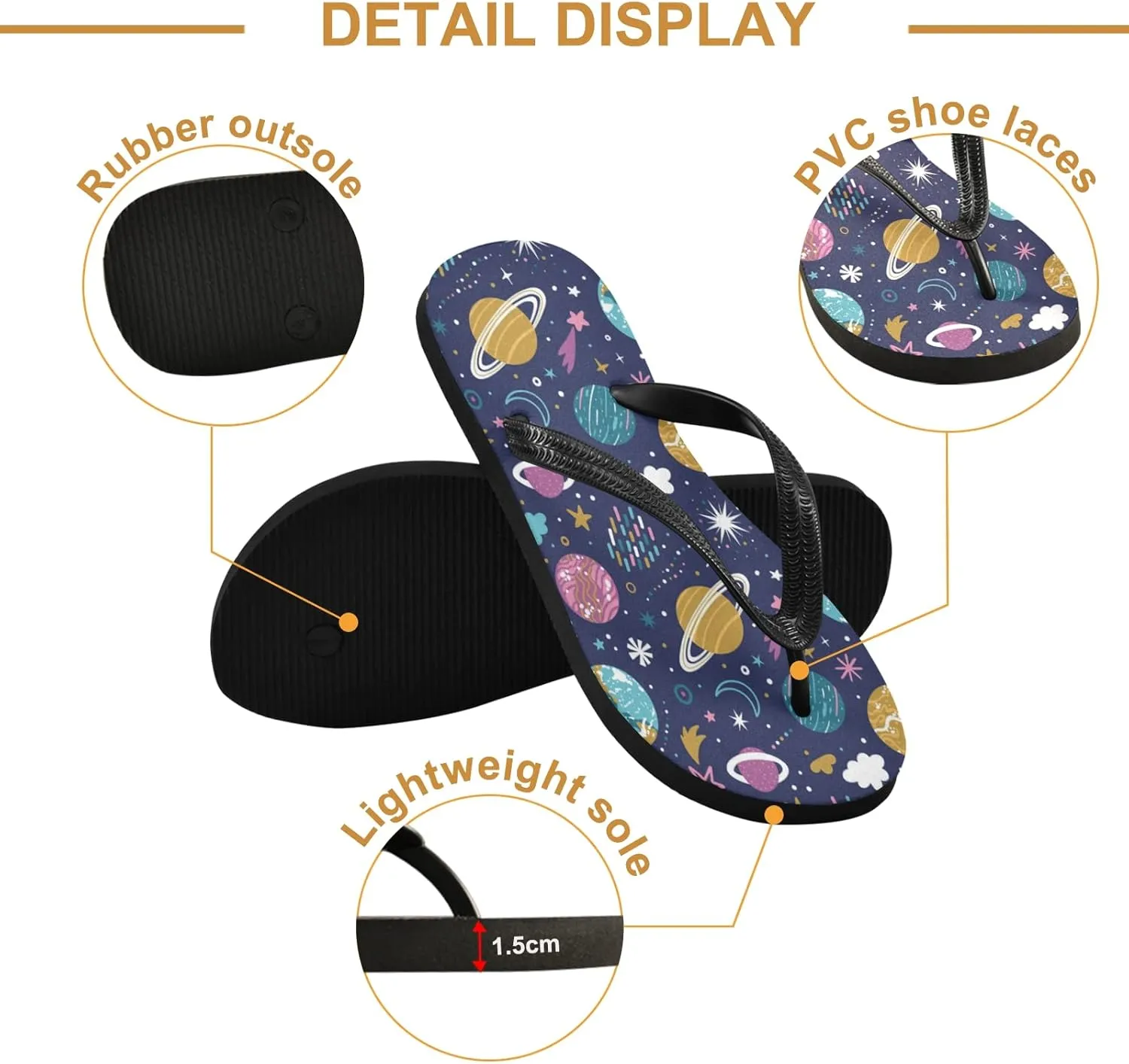 Bright Planets and Stars Cute Cosmic Elements Womens Flip Flops Galaxy Stars Universe Milky Way Summer Beach Sandals Casual Thong Slippers Comfortable Shower Slippers Non Slip Water Sandals shoes S