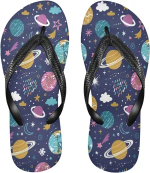 Bright Planets and Stars Cute Cosmic Elements Womens Flip Flops Galaxy Stars Universe Milky Way Summer Beach Sandals Casual Thong Slippers Comfortable Shower Slippers Non Slip Water Sandals shoes S
