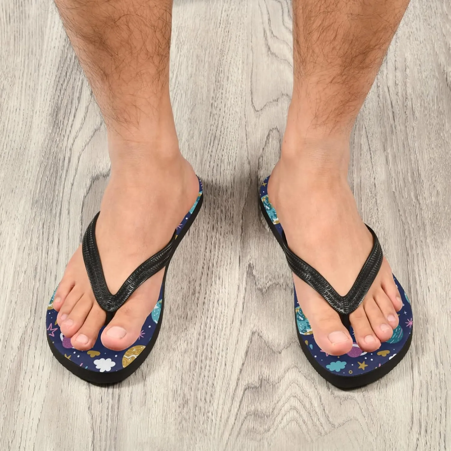 Bright Planets and Stars Cute Cosmic Elements Womens Flip Flops Galaxy Stars Universe Milky Way Summer Beach Sandals Casual Thong Slippers Comfortable Shower Slippers Non Slip Water Sandals shoes S
