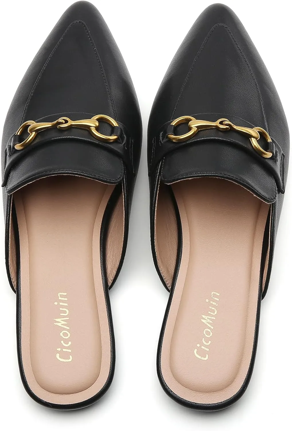 Buckle Mules for Women Pointed Toe Backless Flat Mules Slip on Slides Loafer Shoes