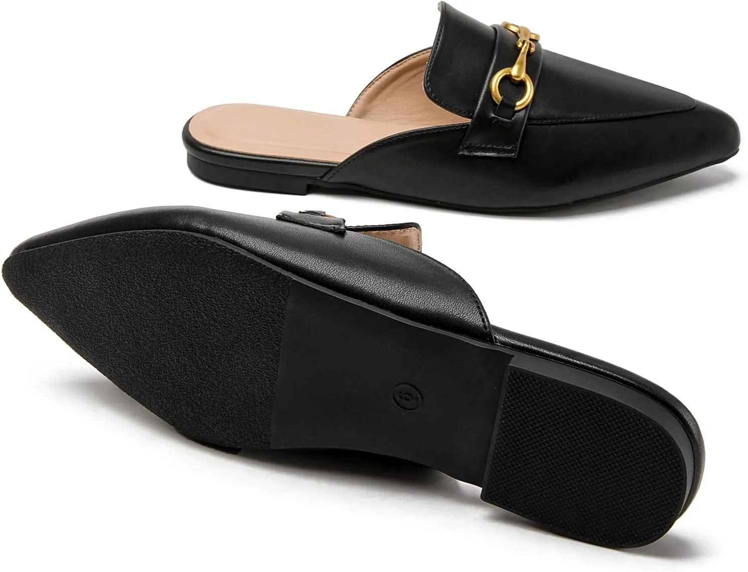 Buckle Mules for Women Pointed Toe Backless Flat Mules Slip on Slides Loafer Shoes