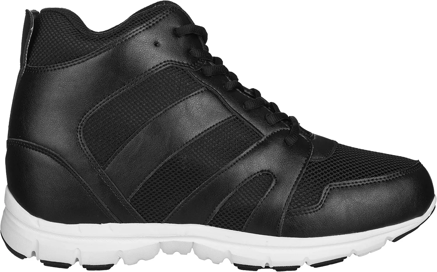 CALTO Men's Invisible Height Increasing Elevator Shoes - Black Leather/Mesh Lace-up Sporty Trainers - 4 Inches Taller - G3330 - Size 7 D(M) US