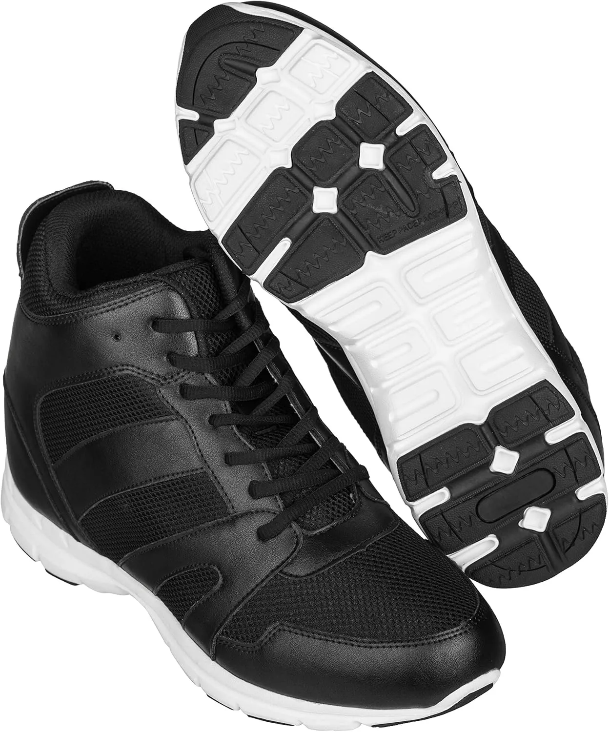 CALTO Men's Invisible Height Increasing Elevator Shoes - Black Leather/Mesh Lace-up Sporty Trainers - 4 Inches Taller - G3330 - Size 7 D(M) US