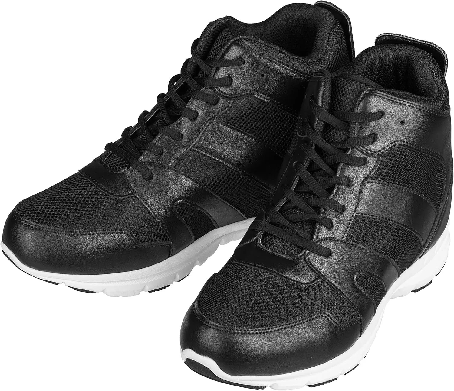 CALTO Men's Invisible Height Increasing Elevator Shoes - Black Leather/Mesh Lace-up Sporty Trainers - 4 Inches Taller - G3330 - Size 7 D(M) US