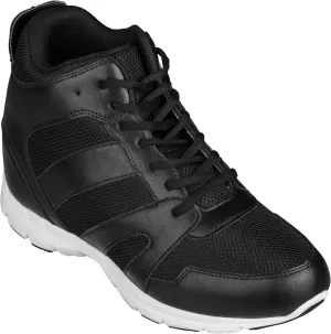 CALTO Men's Invisible Height Increasing Elevator Shoes - Black Leather/Mesh Lace-up Sporty Trainers - 4 Inches Taller - G3330 - Size 7 D(M) US