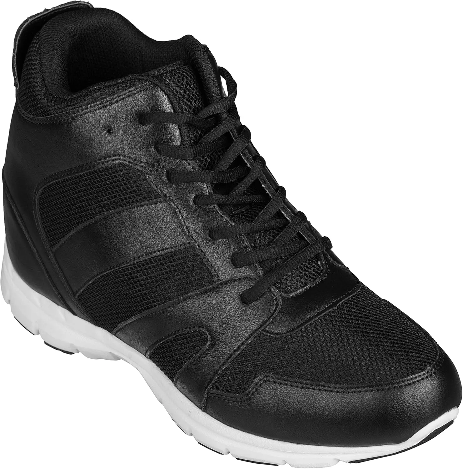 CALTO Men's Invisible Height Increasing Elevator Shoes - Black Leather/Mesh Lace-up Sporty Trainers - 4 Inches Taller - G3330 - Size 7 D(M) US