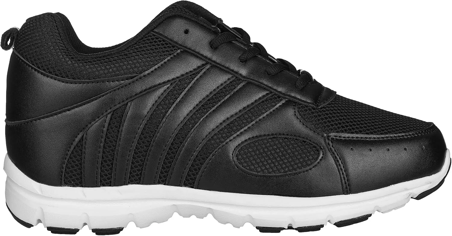 CALTO Men's Invisible Height Increasing Elevator Shoes - Black Leather/Mesh Lace-up Super Lightweight Trainer Sneakers - 3 Inches Taller - G3304 - Size 7 D(M) US