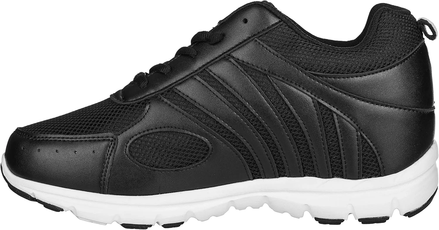 CALTO Men's Invisible Height Increasing Elevator Shoes - Black Leather/Mesh Lace-up Super Lightweight Trainer Sneakers - 3 Inches Taller - G3304 - Size 7 D(M) US