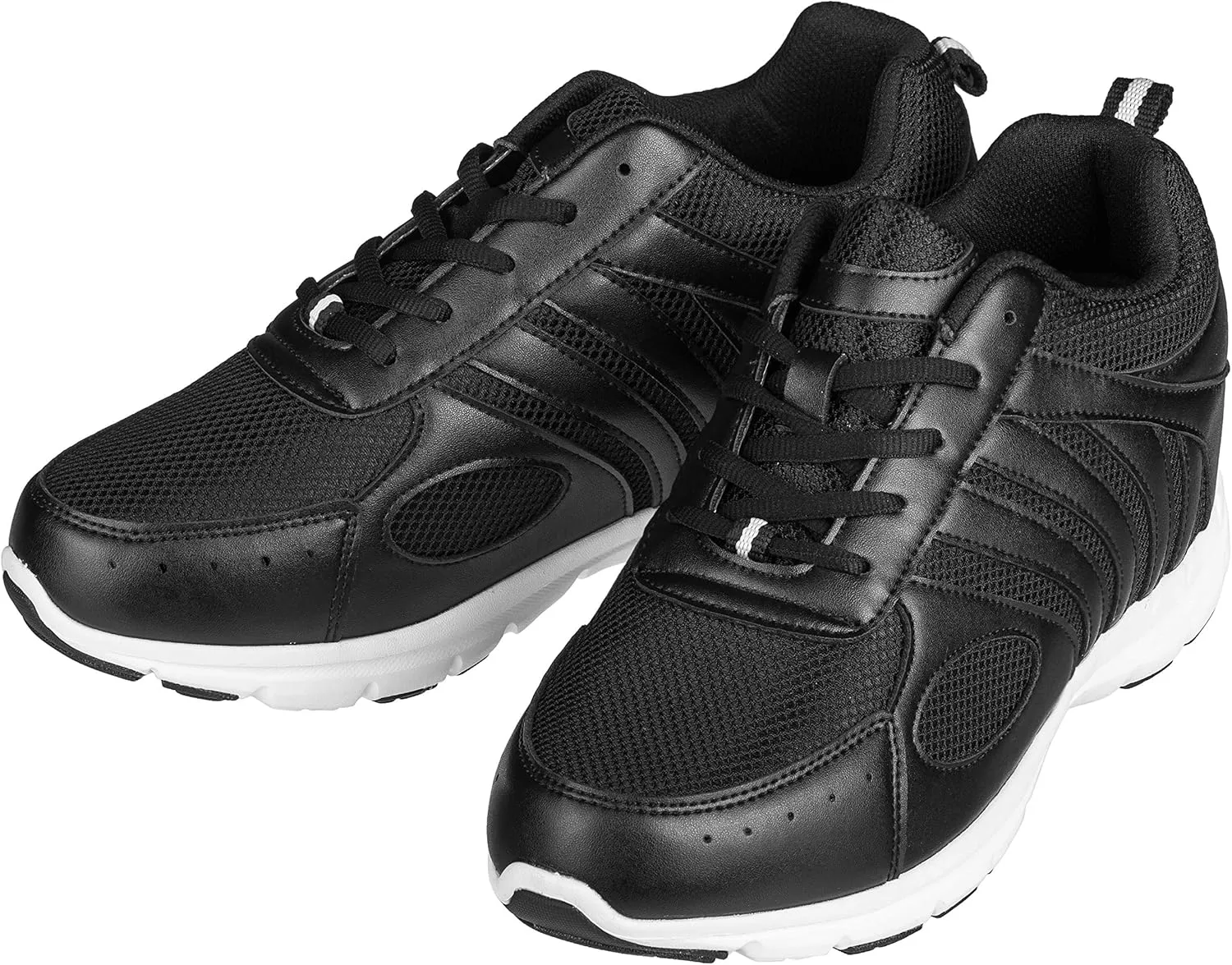 CALTO Men's Invisible Height Increasing Elevator Shoes - Black Leather/Mesh Lace-up Super Lightweight Trainer Sneakers - 3 Inches Taller - G3304 - Size 7 D(M) US