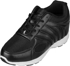 CALTO Men's Invisible Height Increasing Elevator Shoes - Black Leather/Mesh Lace-up Super Lightweight Trainer Sneakers - 3 Inches Taller - G3304 - Size 7 D(M) US