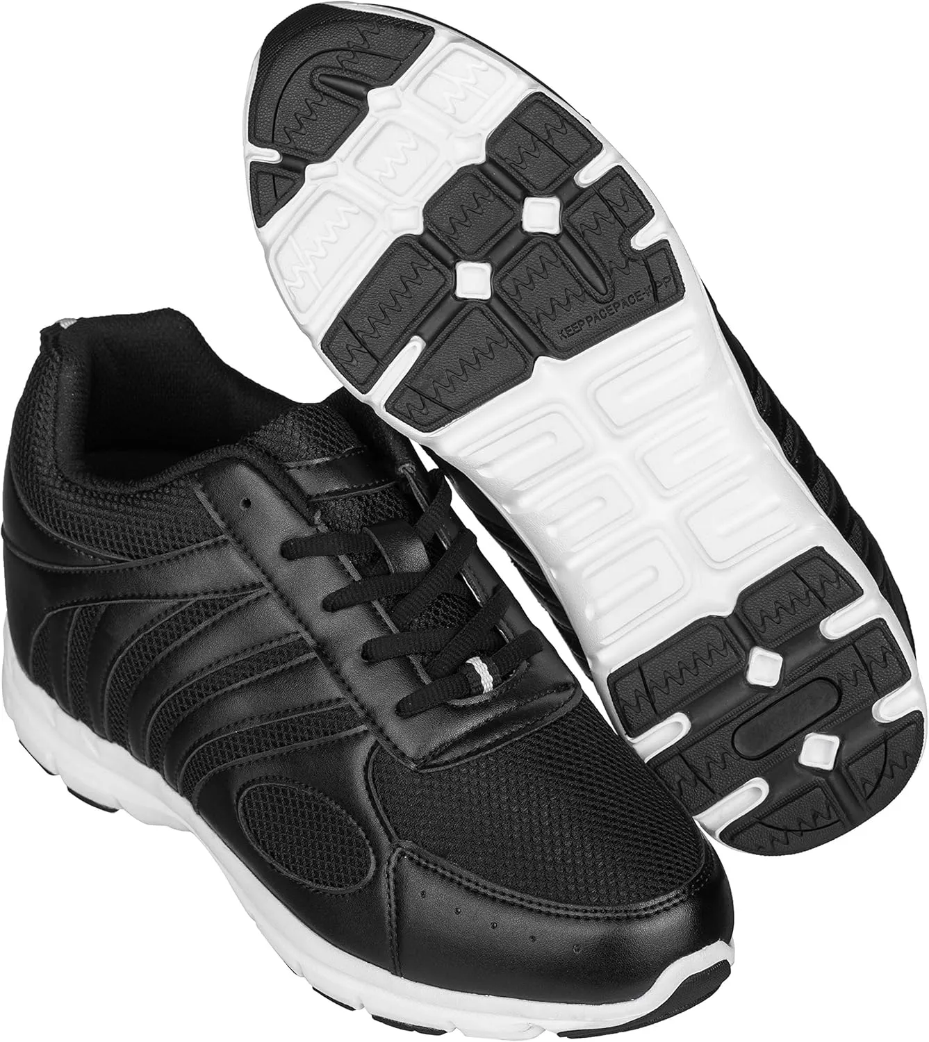 CALTO Men's Invisible Height Increasing Elevator Shoes - Black Leather/Mesh Lace-up Super Lightweight Trainer Sneakers - 3 Inches Taller - G3304 - Size 7 D(M) US