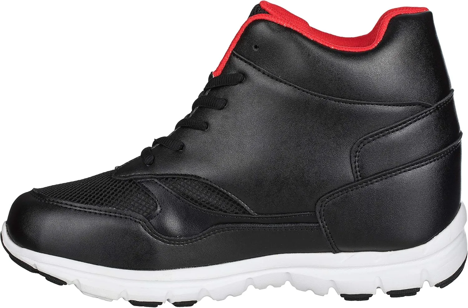 CALTO Men's Invisible Height Increasing Elevator Shoes - Black/Red Leather/Mesh Lace-up Sporty Trainers - 4 Inches Taller - G3332 - Size 11 D(M) US