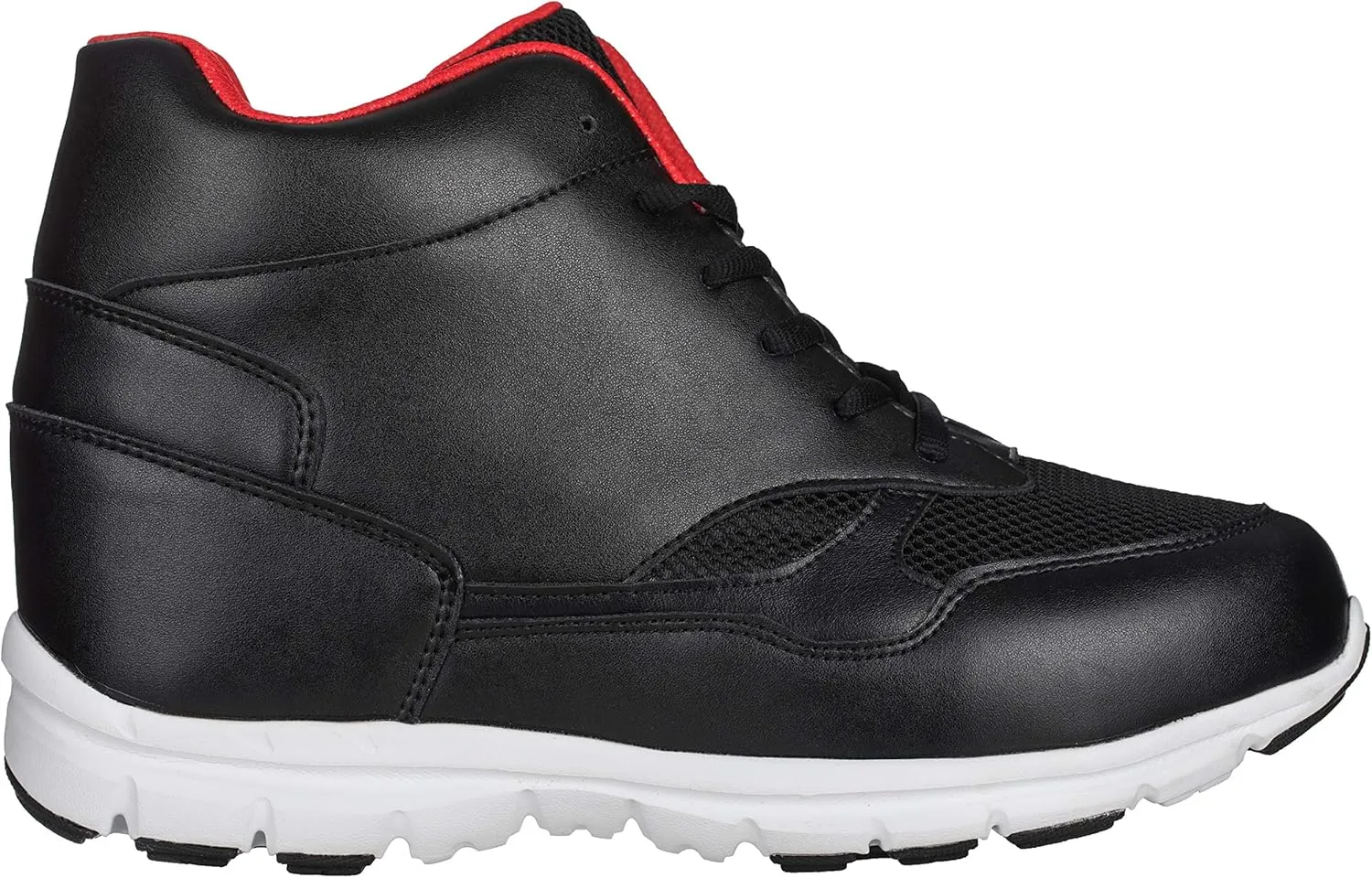 CALTO Men's Invisible Height Increasing Elevator Shoes - Black/Red Leather/Mesh Lace-up Sporty Trainers - 4 Inches Taller - G3332 - Size 11 D(M) US