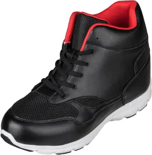 CALTO Men's Invisible Height Increasing Elevator Shoes - Black/Red Leather/Mesh Lace-up Sporty Trainers - 4 Inches Taller - G3332 - Size 11 D(M) US