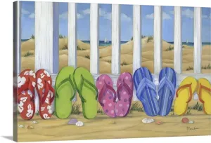 CANVAS ON DEMAND Flip Flop Beach Canvas Wall Art Print by Paul Brent, Contemporary, Coastal, Home Decor, Ocean, Summer Artwork, 30" x20in