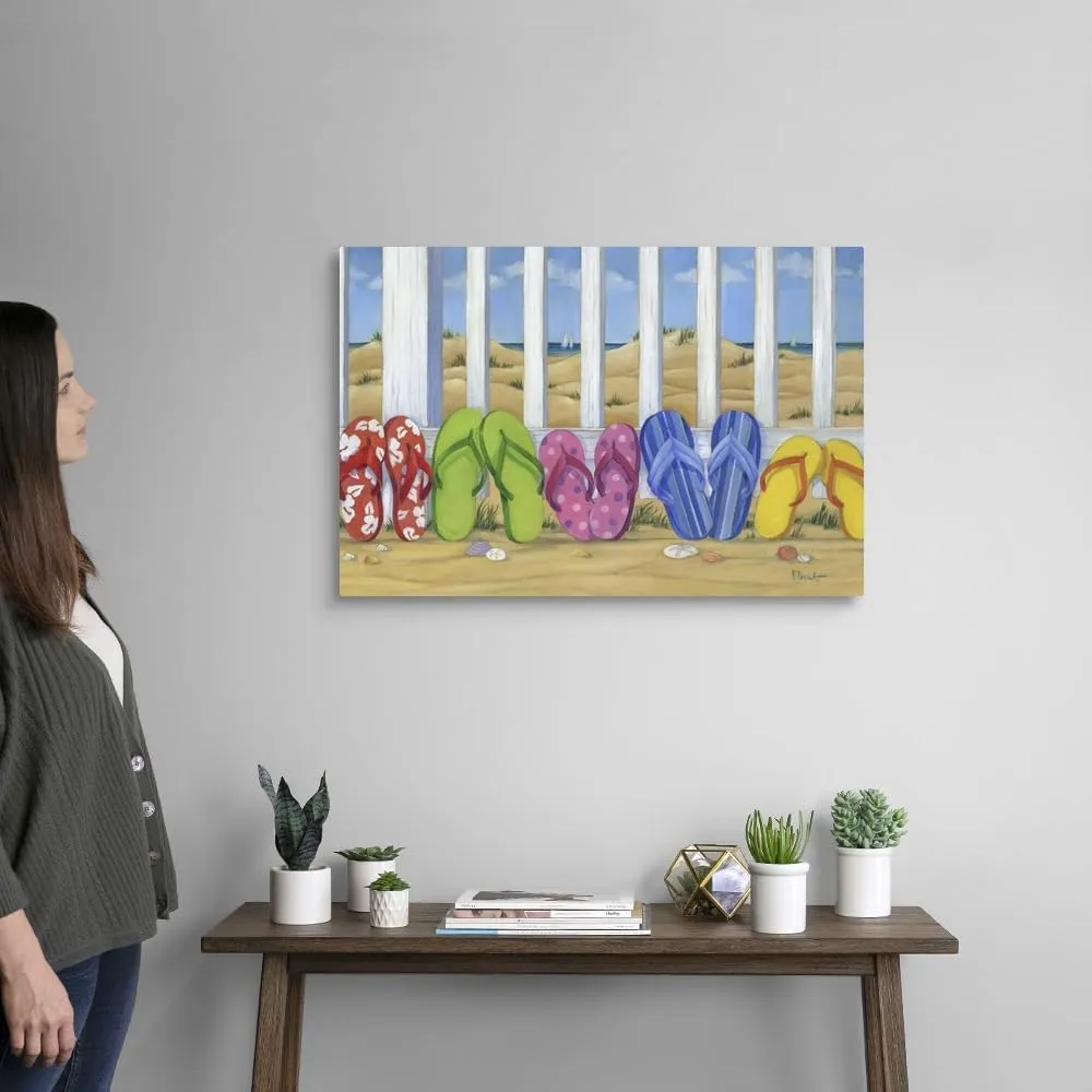 CANVAS ON DEMAND Flip Flop Beach Canvas Wall Art Print by Paul Brent, Contemporary, Coastal, Home Decor, Ocean, Summer Artwork, 30" x20in