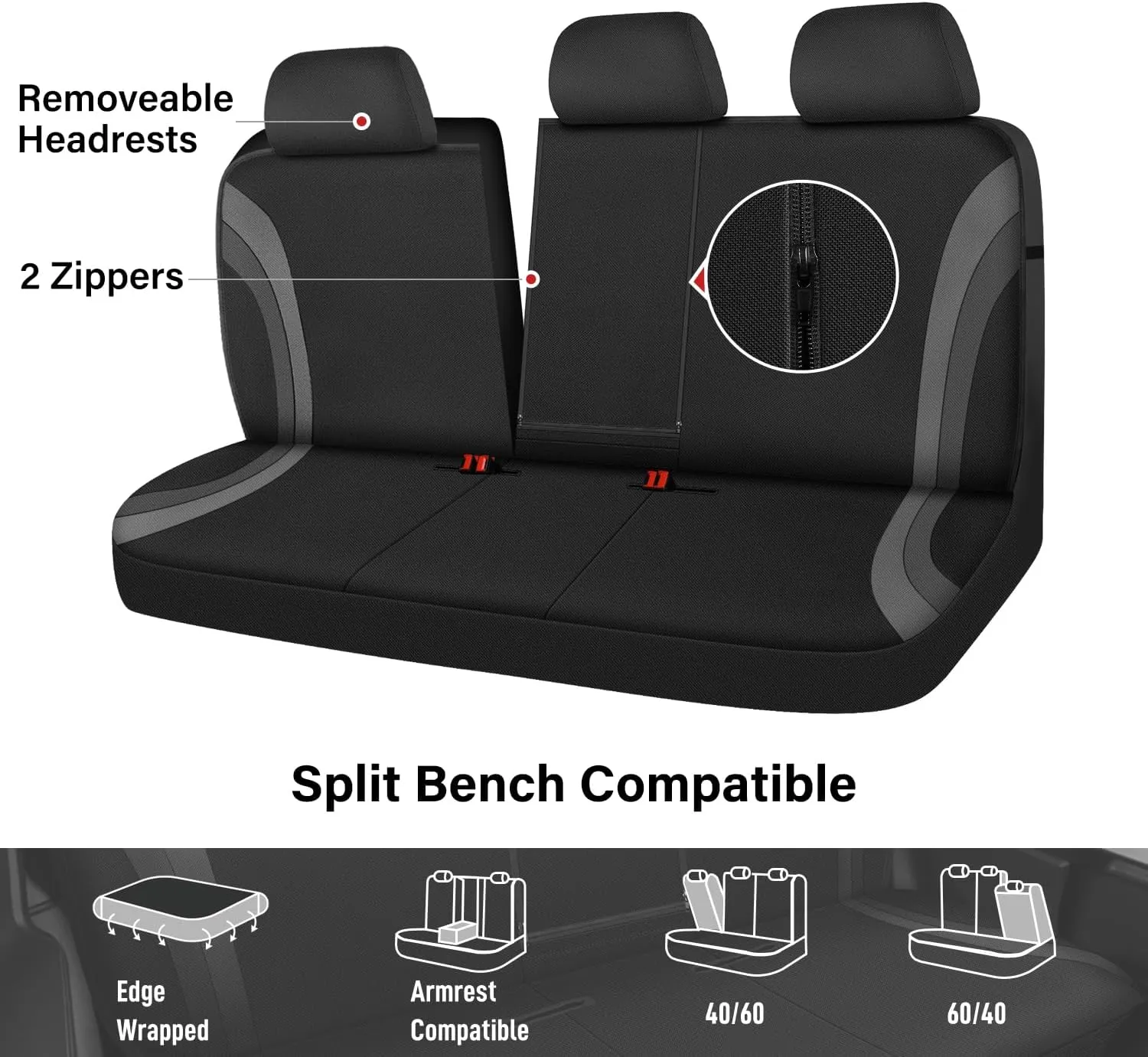 CAR PASS EVA Waterproof Back Seat Cover,Gray Bench Seat Cover, Rear Seat Cover Universal Fit for Cars Sedans SUVs Vans Truck 95% Automotive Interior Backseat Car Covers (Rear,Black and Gray)