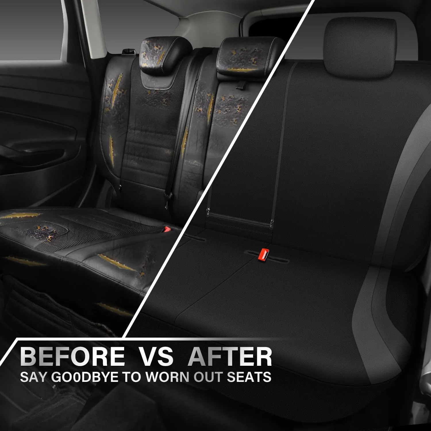 CAR PASS EVA Waterproof Back Seat Cover,Gray Bench Seat Cover, Rear Seat Cover Universal Fit for Cars Sedans SUVs Vans Truck 95% Automotive Interior Backseat Car Covers (Rear,Black and Gray)