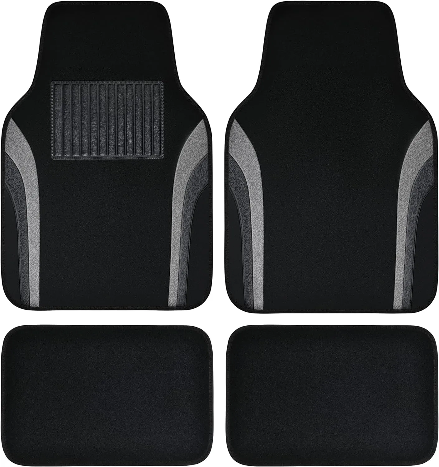 CAR PASS Leather Waterproof Sporty Car Floor Mats Carpet,Universal Automotive Floor Mat Fit for Sedans, Cars, Mid Trucks, Vans, SUV, Set of 4 (Black and Gray)