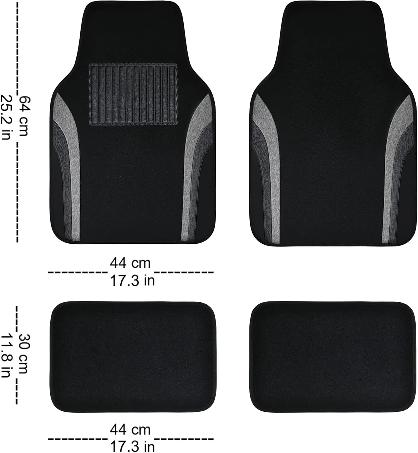 CAR PASS Leather Waterproof Sporty Car Floor Mats Carpet,Universal Automotive Floor Mat Fit for Sedans, Cars, Mid Trucks, Vans, SUV, Set of 4 (Black and Gray)