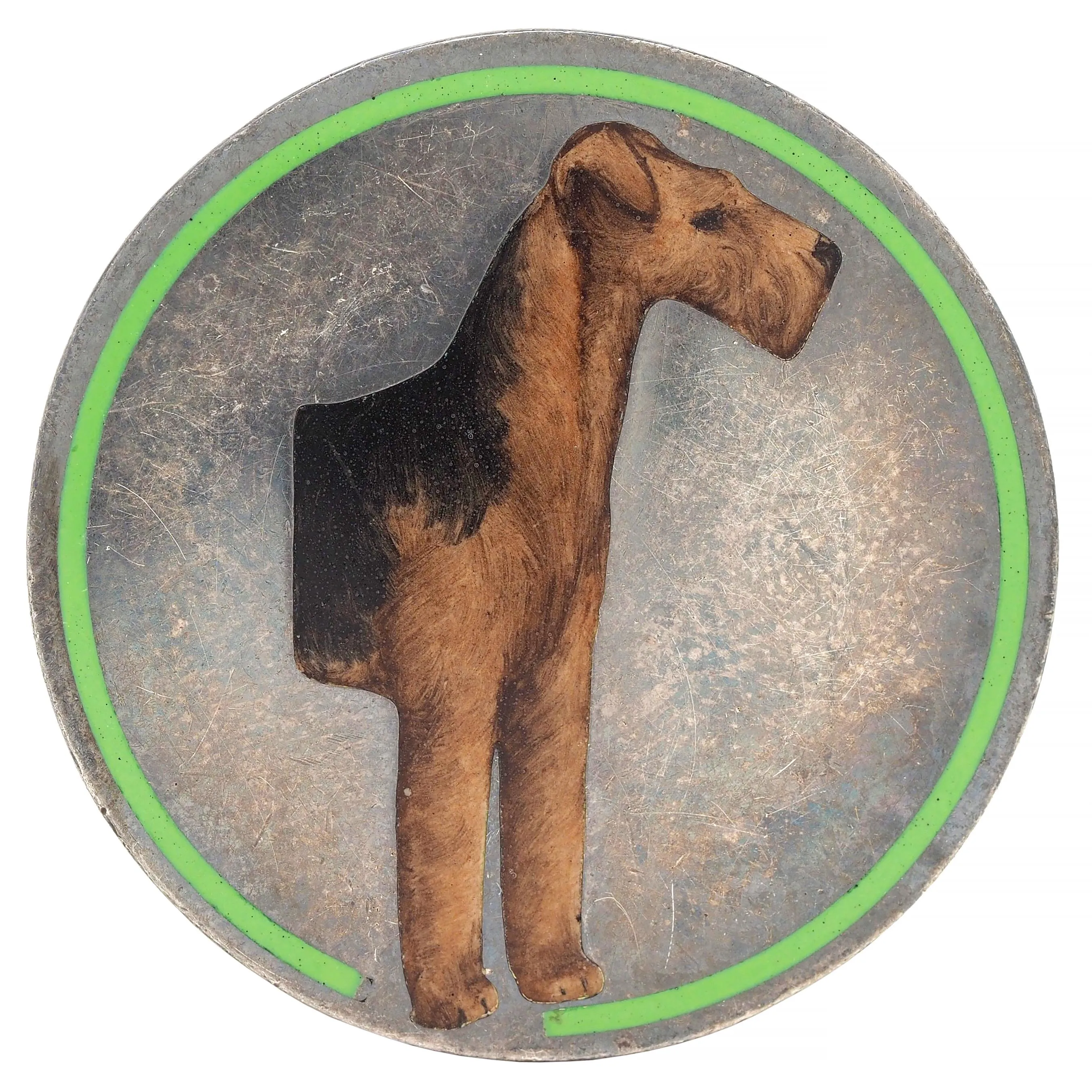 Cartier Antique Enamel Sterling Silver Airedale Terrier Dog Heads or Tails Flip Coin