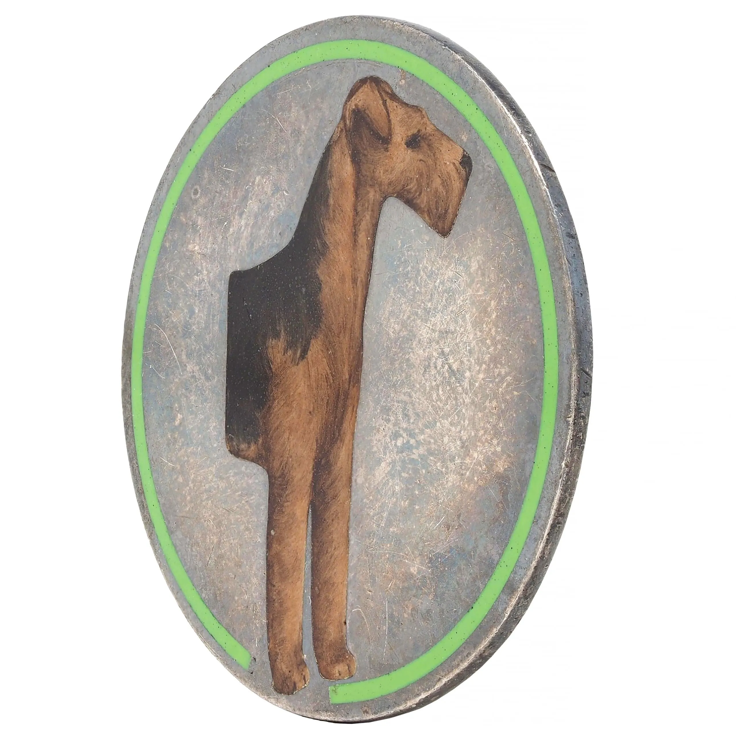 Cartier Antique Enamel Sterling Silver Airedale Terrier Dog Heads or Tails Flip Coin