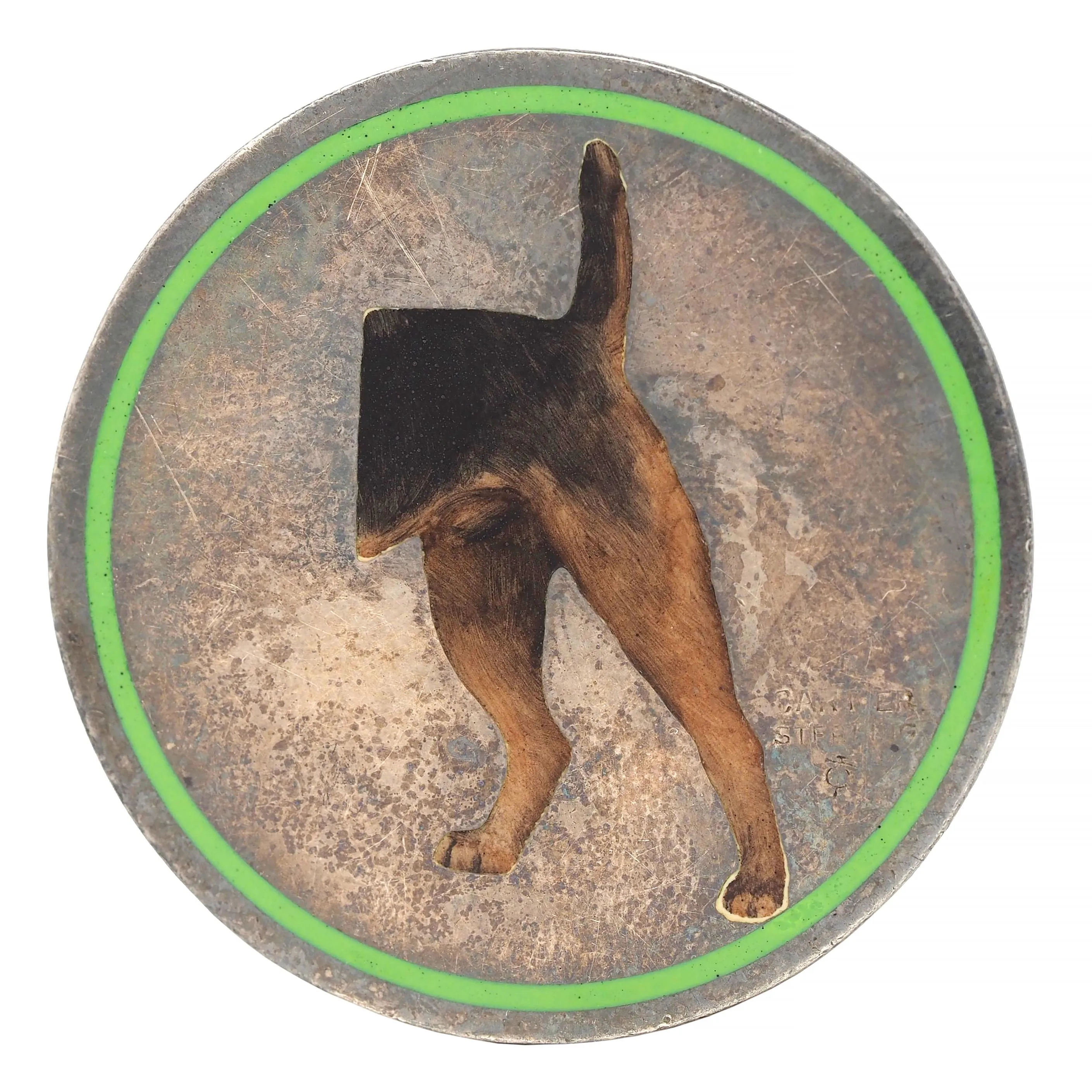 Cartier Antique Enamel Sterling Silver Airedale Terrier Dog Heads or Tails Flip Coin