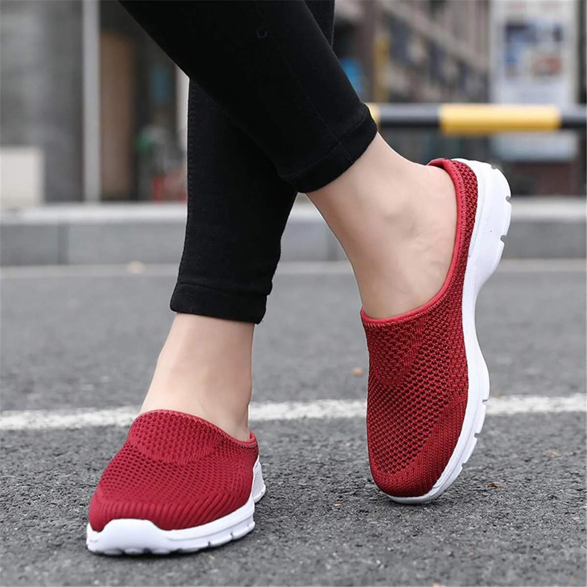 ChicWind Womens Breathable Mesh Walking Mules Sneakers Open Back Slip On Shoes