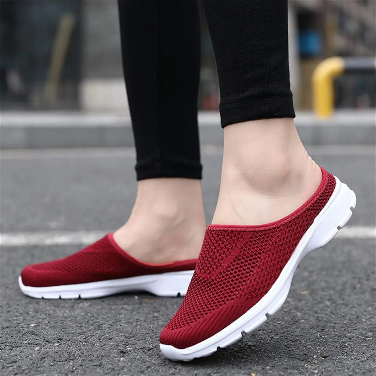 ChicWind Womens Breathable Mesh Walking Mules Sneakers Open Back Slip On Shoes