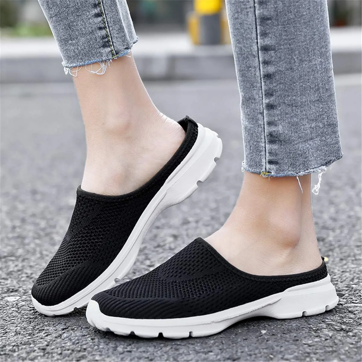 ChicWind Womens Breathable Mesh Walking Mules Sneakers Open Back Slip On Shoes