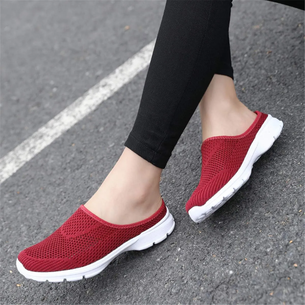 ChicWind Womens Breathable Mesh Walking Mules Sneakers Open Back Slip On Shoes