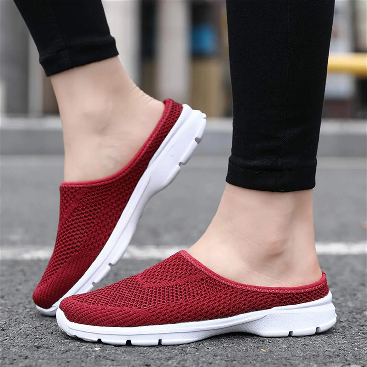 ChicWind Womens Breathable Mesh Walking Mules Sneakers Open Back Slip On Shoes