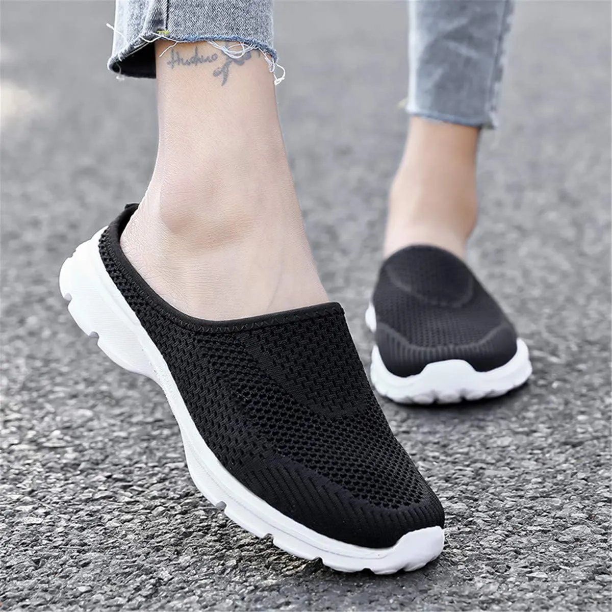 ChicWind Womens Breathable Mesh Walking Mules Sneakers Open Back Slip On Shoes