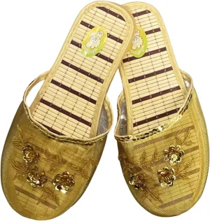 Chinese Slippers for Women, Chinese Mesh Floral Slippers, Bamboo Flats Slippers Sandal for Womens