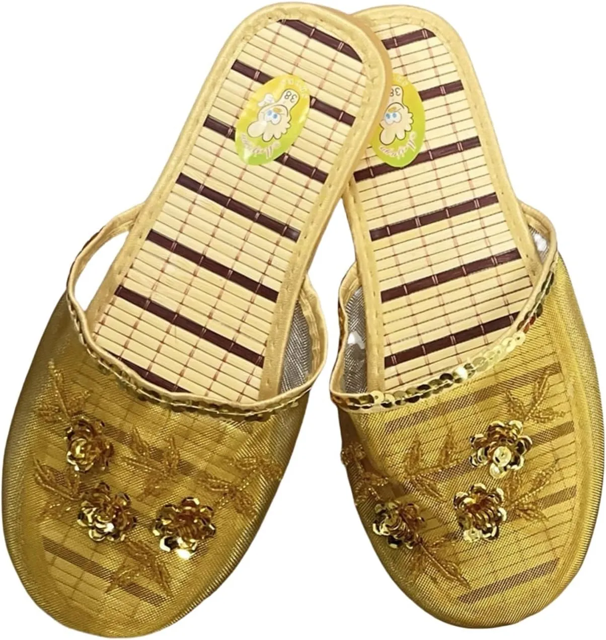 Chinese Slippers for Women, Chinese Mesh Floral Slippers, Bamboo Flats Slippers Sandal for Womens