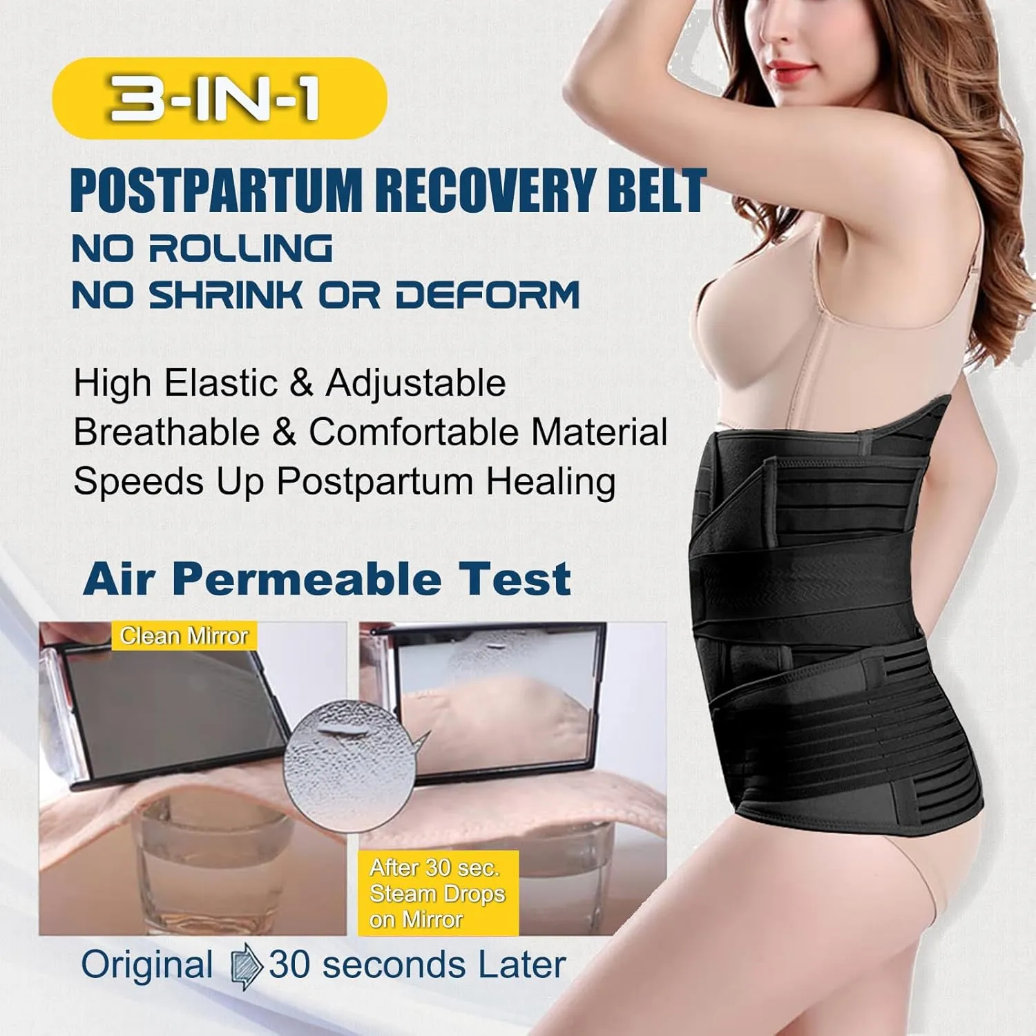 ChongErfei 3 in 1 Postpartum Belly Wrap - Recovery Belly/Waist/Pelvis Belt Black Postpartum Belly Band, Black XL