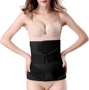 ChongErfei 3 in 1 Postpartum Belly Wrap - Recovery Belly/Waist/Pelvis Belt Black Postpartum Belly Band, Black XL