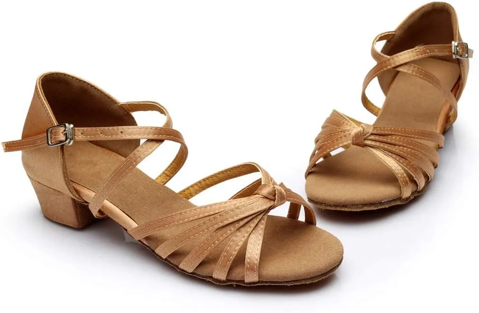 Chunky Heels Sandals Women Summer Dress Latin Satin Ballroom Tango Performance Practice Dance Shoes