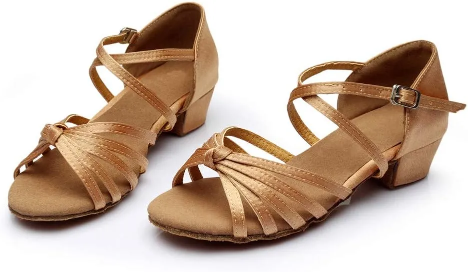 Chunky Heels Sandals Women Summer Dress Latin Satin Ballroom Tango Performance Practice Dance Shoes