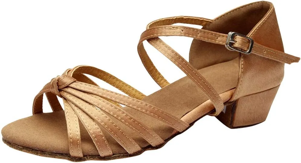 Chunky Heels Sandals Women Summer Dress Latin Satin Ballroom Tango Performance Practice Dance Shoes