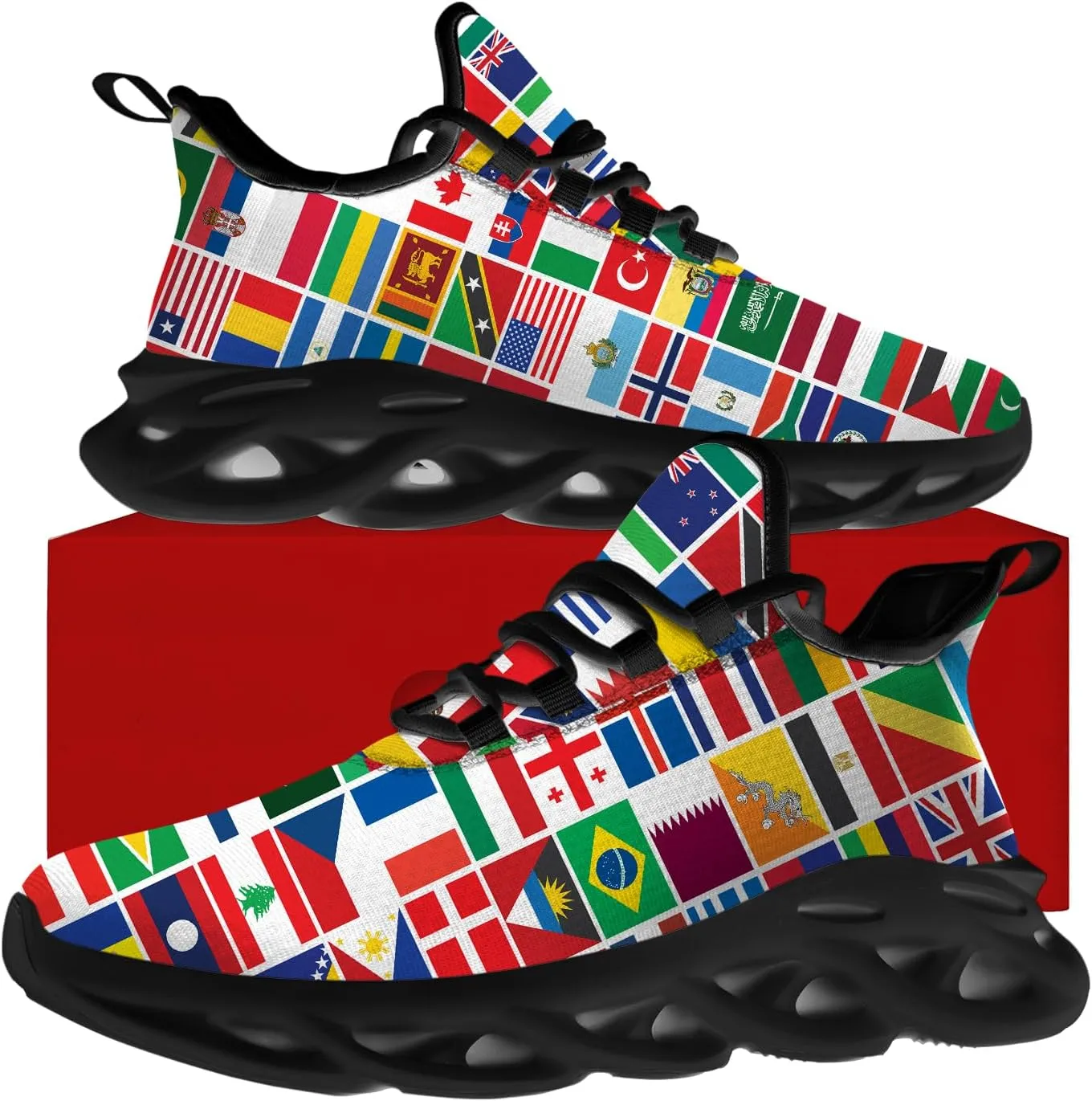 Ciadoon World Map Shoes for Women Men Road Running Walking Tennis Athletic Lightweight Sneakers World Flag Shoes Gifts for Men Women