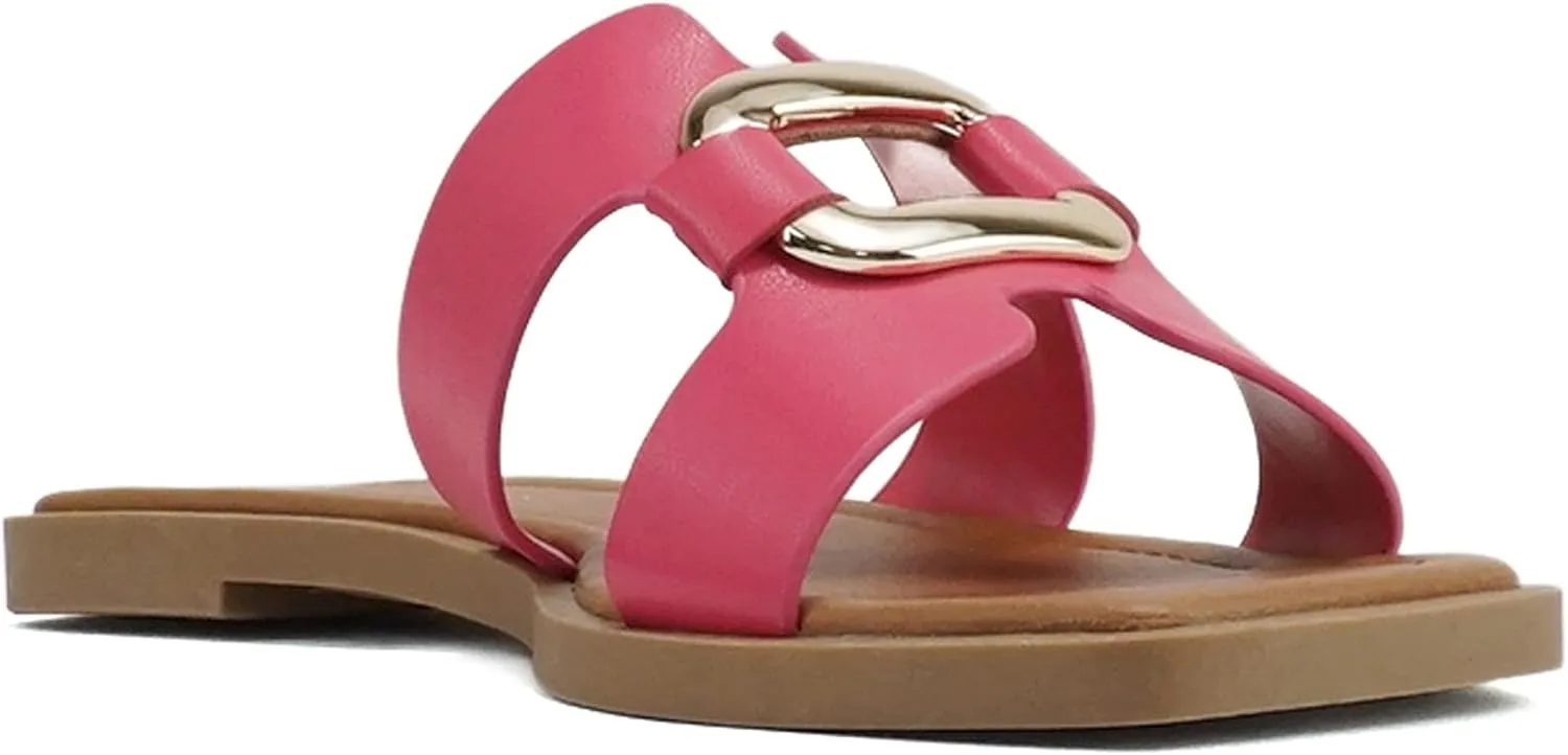 CITYCLASSIFIED “FENG” ~ Women Square Toe H-Band Buckle Slip-On Fashion Slide Sandal