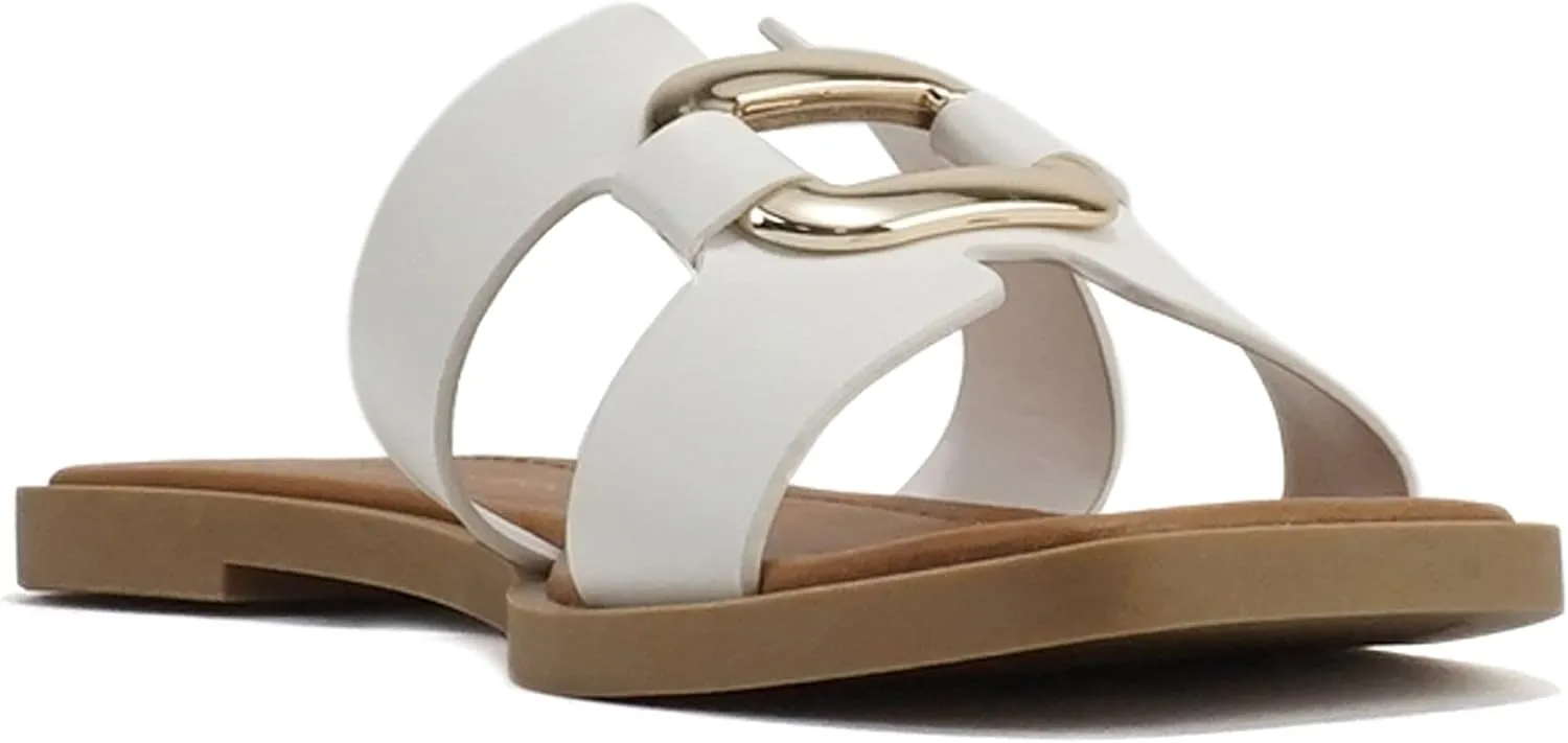 CITYCLASSIFIED “FENG” ~ Women Square Toe H-Band Buckle Slip-On Fashion Slide Sandal