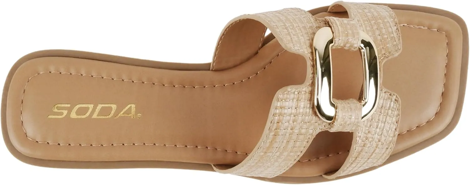 CITYCLASSIFIED “FENG” ~ Women Square Toe H-Band Buckle Slip-On Fashion Slide Sandal
