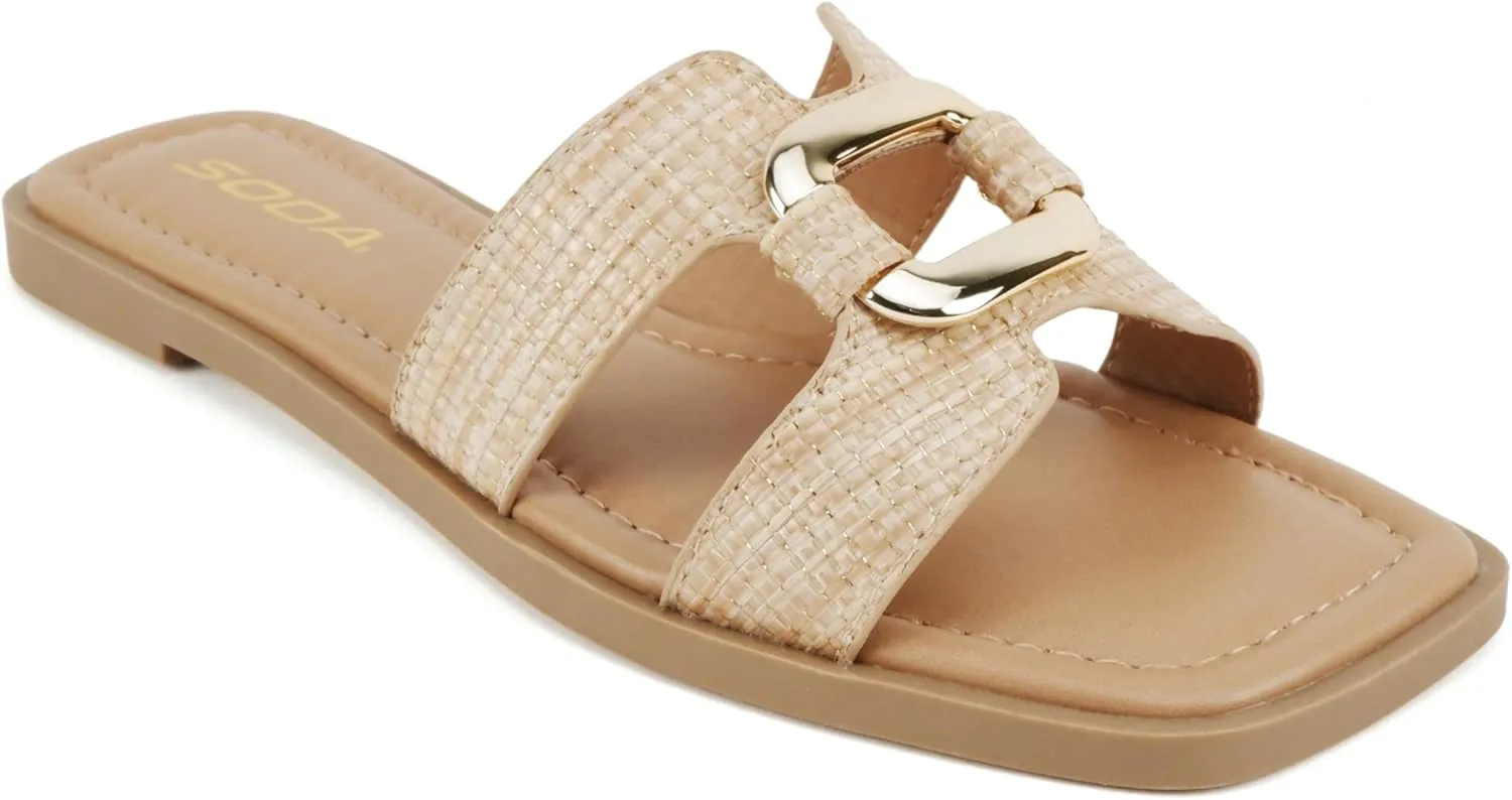 CITYCLASSIFIED “FENG” ~ Women Square Toe H-Band Buckle Slip-On Fashion Slide Sandal