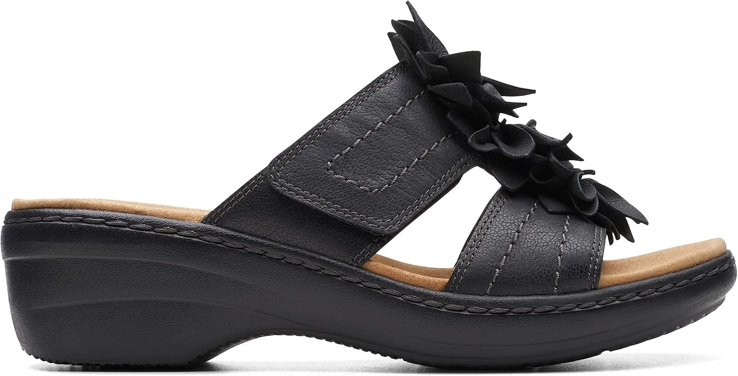 Clarks Women's Merliah Raelyn Slide Sandal, Black Leather, 7.5