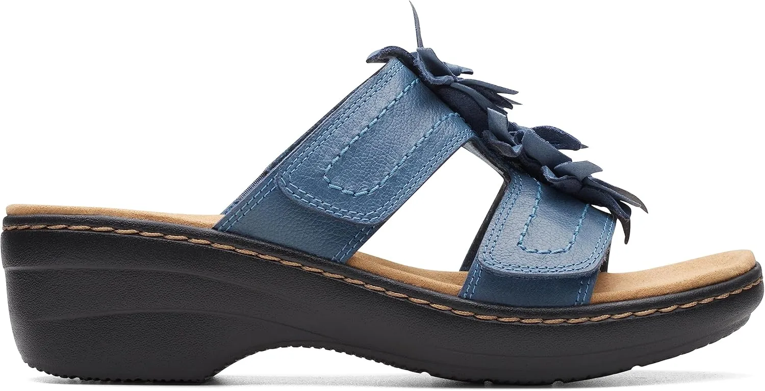 Clarks Women's Merliah Raelyn Slide Sandal, Blue Leather, 8