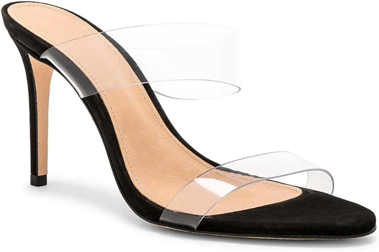 Clear Heels Mule Sandals for Women Open Toe Stiletto Transparent Strap Heels Shoes
