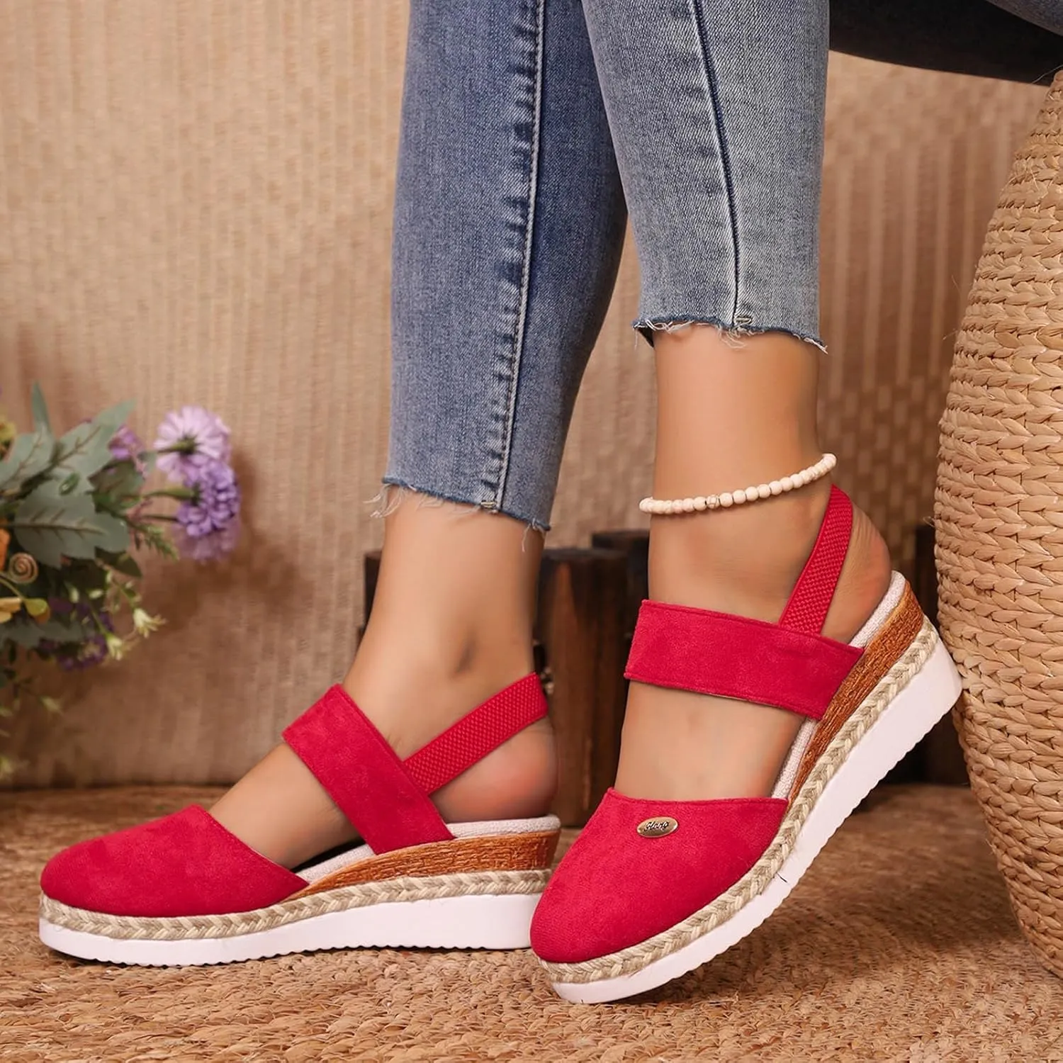 Closed Toe Wedges Sandals for Women 2025 Womens Espadrilles Wedge Heels Closed Toe Summer Shoes Dressy Platform Ankle Strap Heeled Sandals Ladies Comfortable Dress Covered Toe Sandals