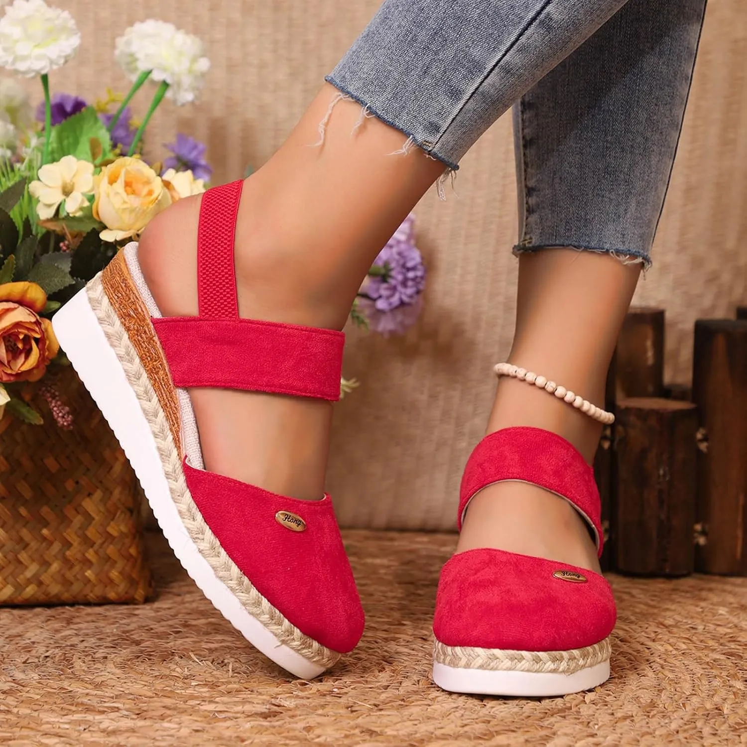 Closed Toe Wedges Sandals for Women 2025 Womens Espadrilles Wedge Heels Closed Toe Summer Shoes Dressy Platform Ankle Strap Heeled Sandals Ladies Comfortable Dress Covered Toe Sandals